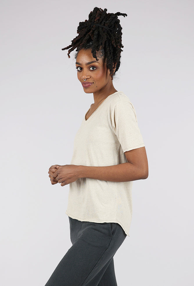 Mododoc Linen Knit S/S Vee Tee, Oatmeal