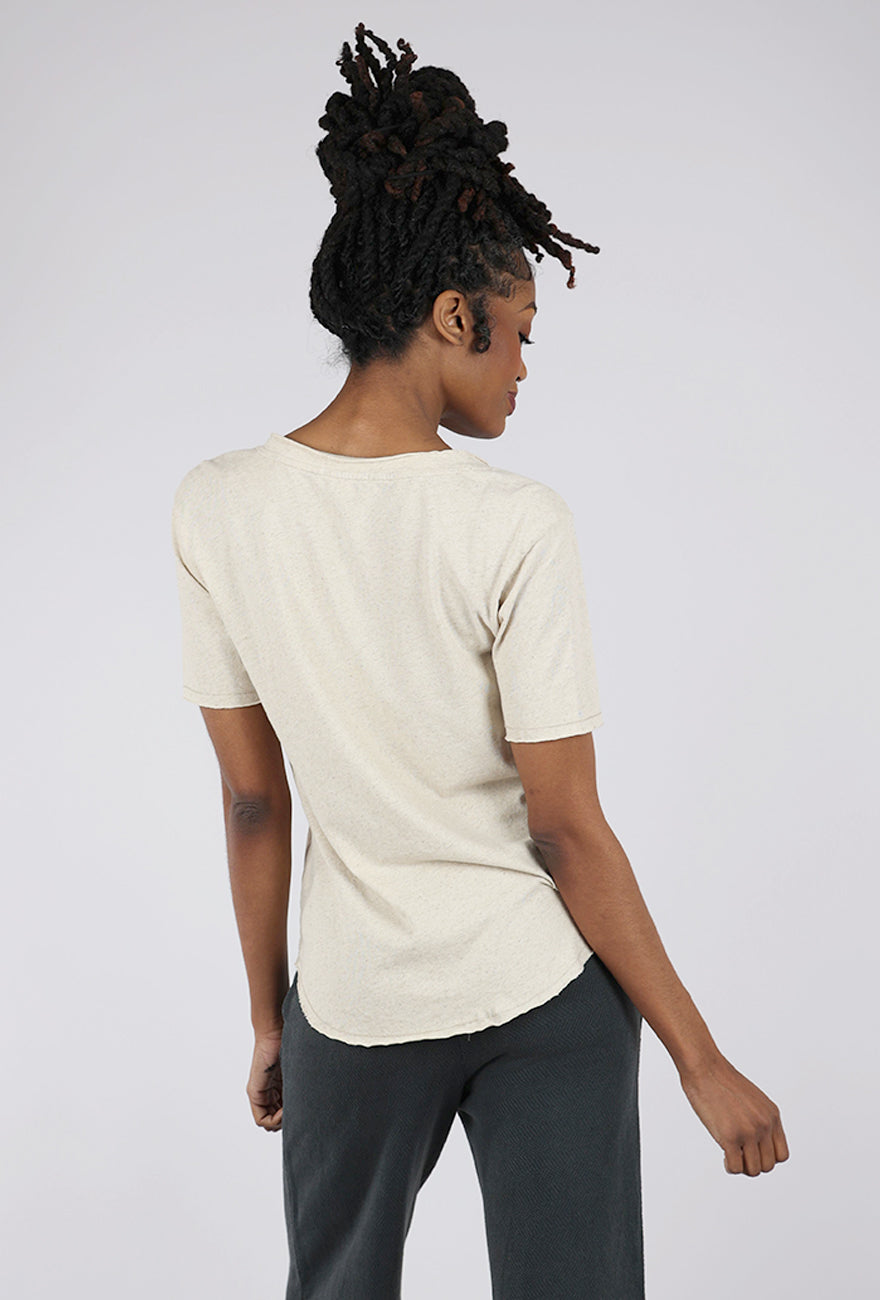 Mododoc Linen Knit S/S Vee Tee, Oatmeal