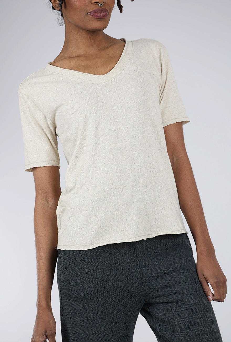 Mododoc Linen Knit S/S Vee Tee, Oatmeal