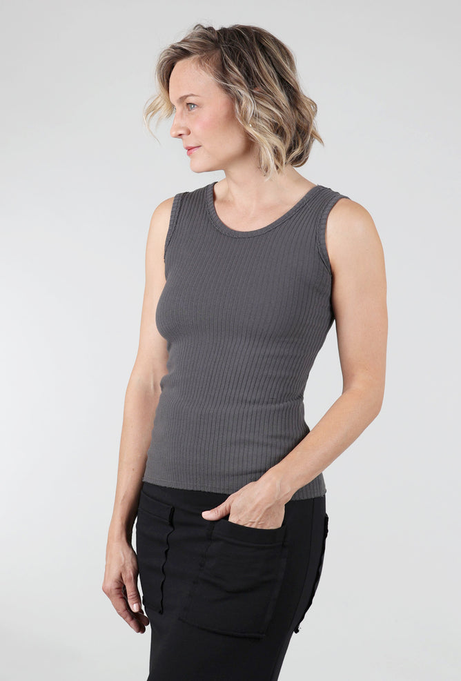 Prairie Cotton Fitted Ribbed Tank, Graphite