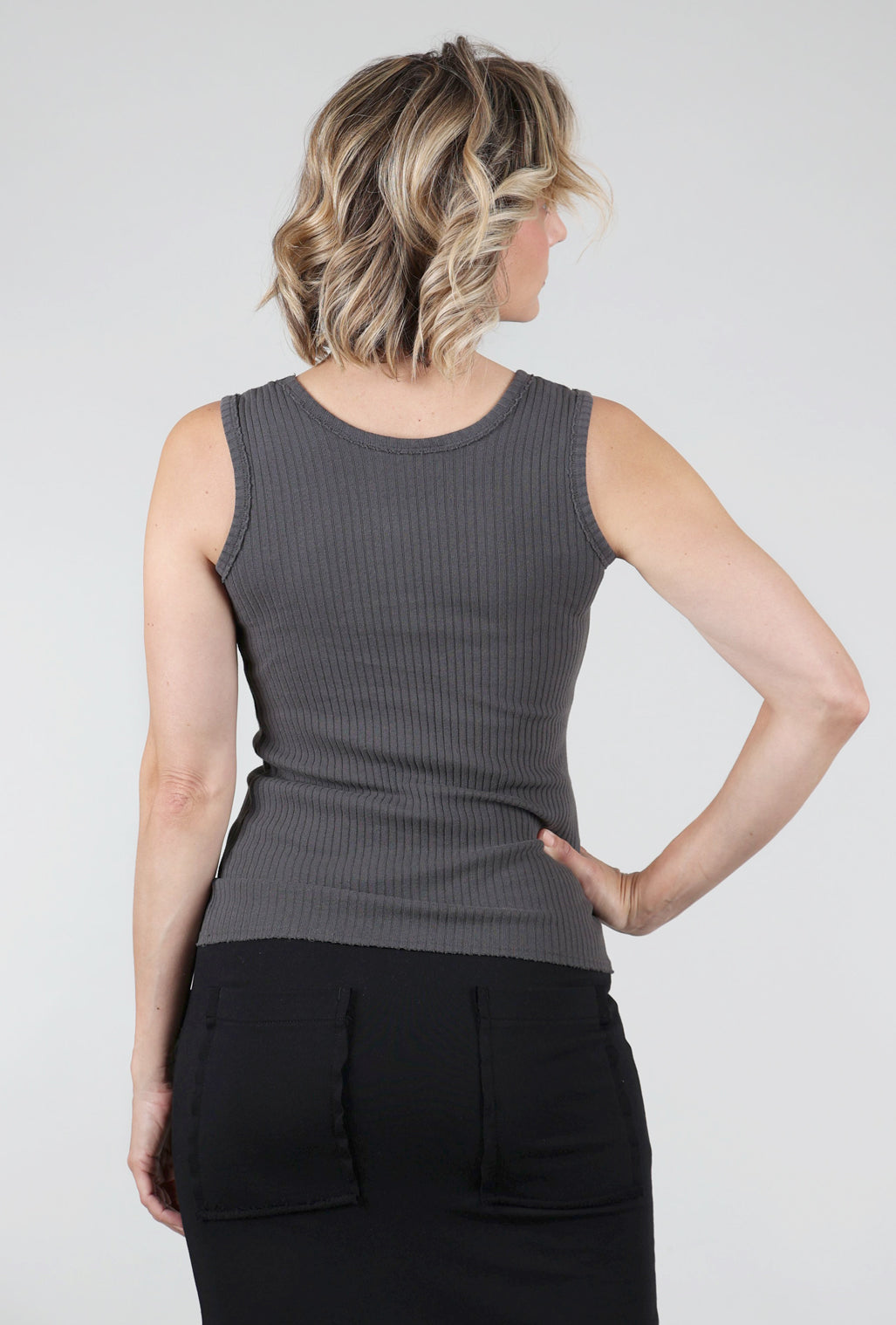 Prairie Cotton Fitted Ribbed Tank, Graphite
