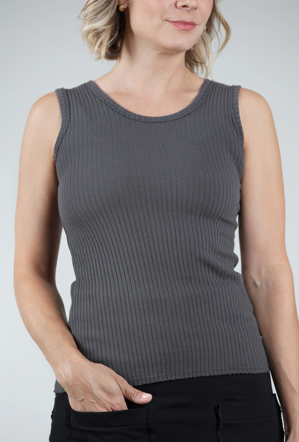 Prairie Cotton Fitted Ribbed Tank, Graphite