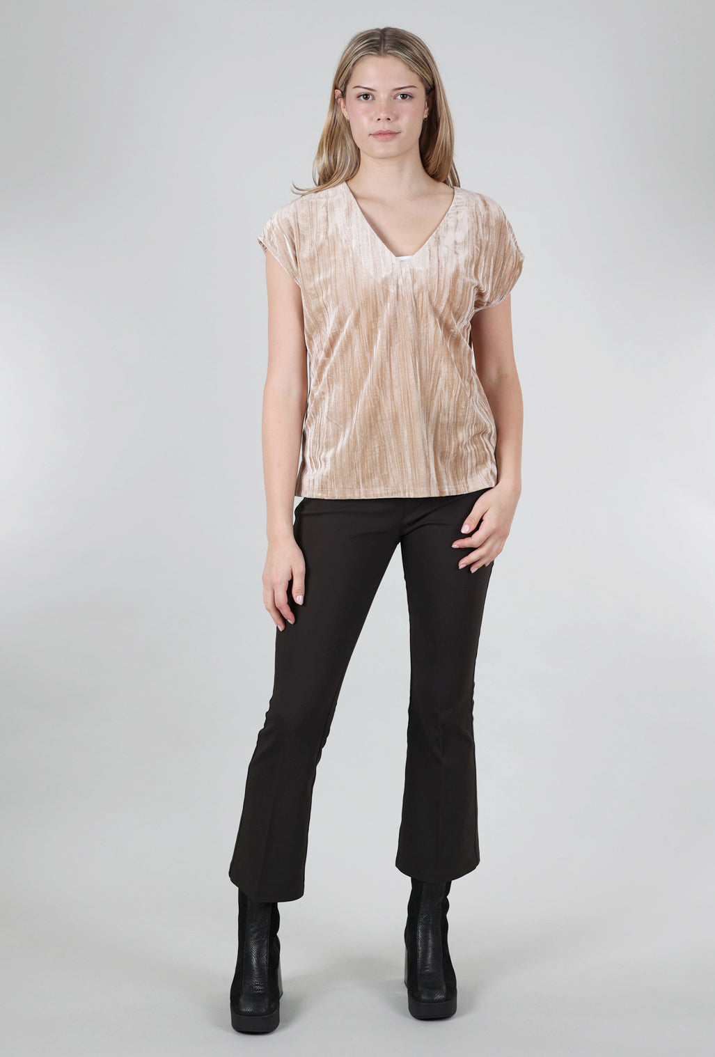 Mystree Velvet Cupro Vee Top, Sand