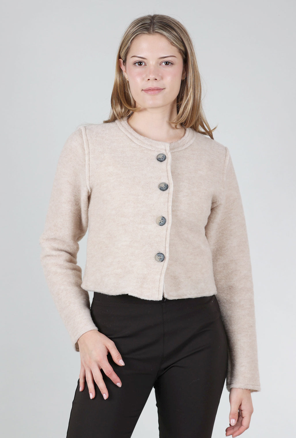 Cut Loose Boiled Wool Crop Asym Jacket, Moonbeam