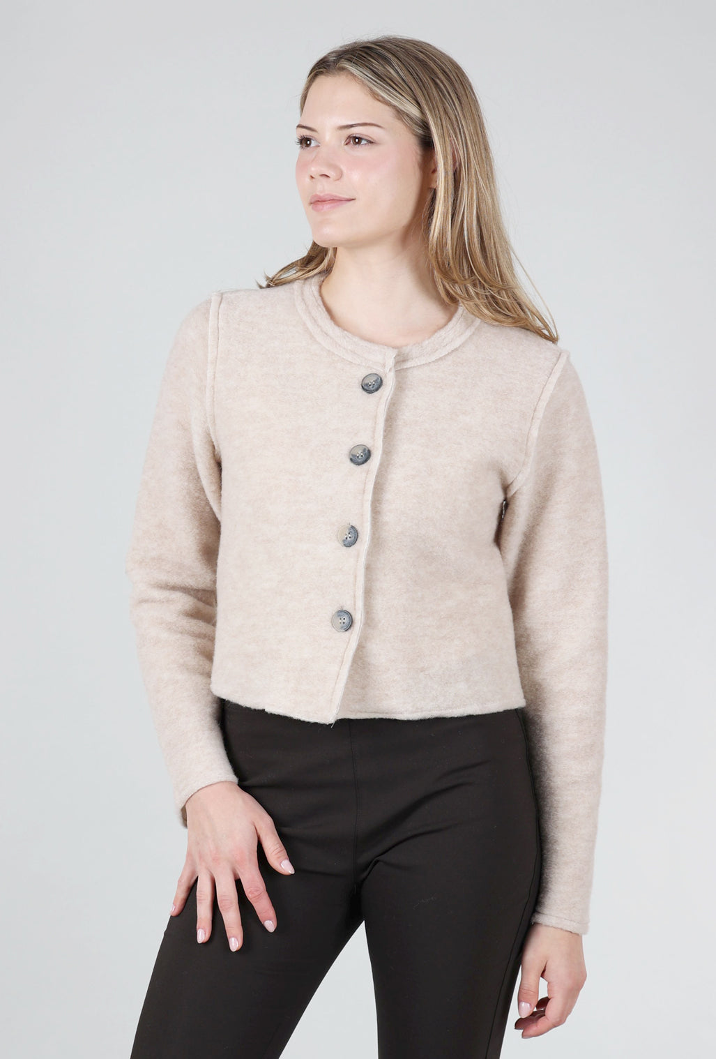 Cut Loose Boiled Wool Crop Asym Jacket, Moonbeam