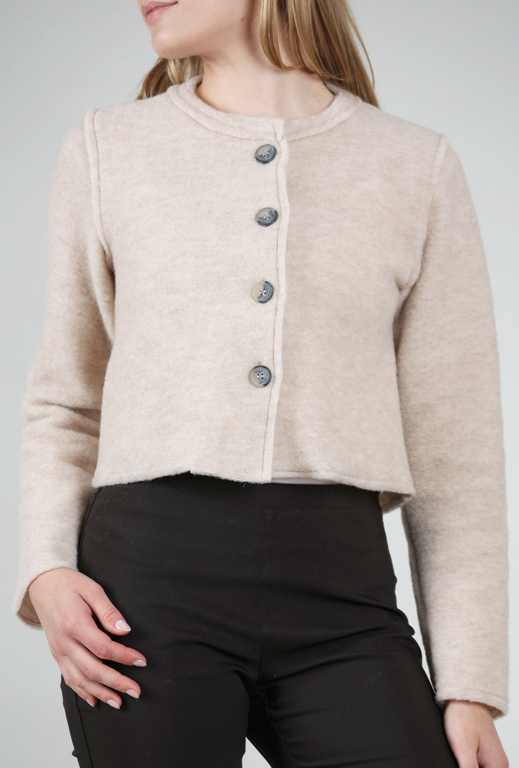 Cut Loose Boiled Wool Crop Asym Jacket, Moonbeam