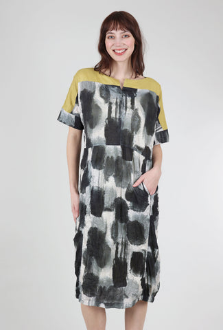 Gershon Bram Smudge Print Dress, Charcoal/Chatreuse 