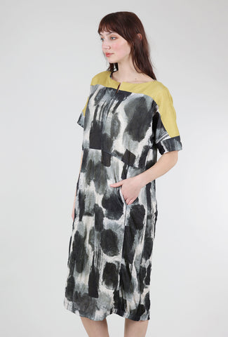 Gershon Bram Smudge Print Dress, Charcoal/Chatreuse 