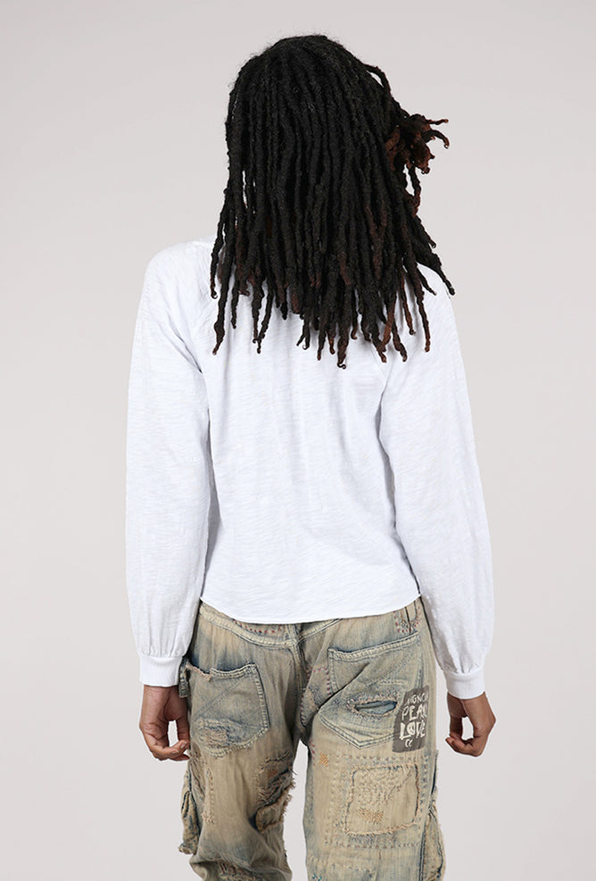 Mododoc L/S Open V-Neck Tee, White