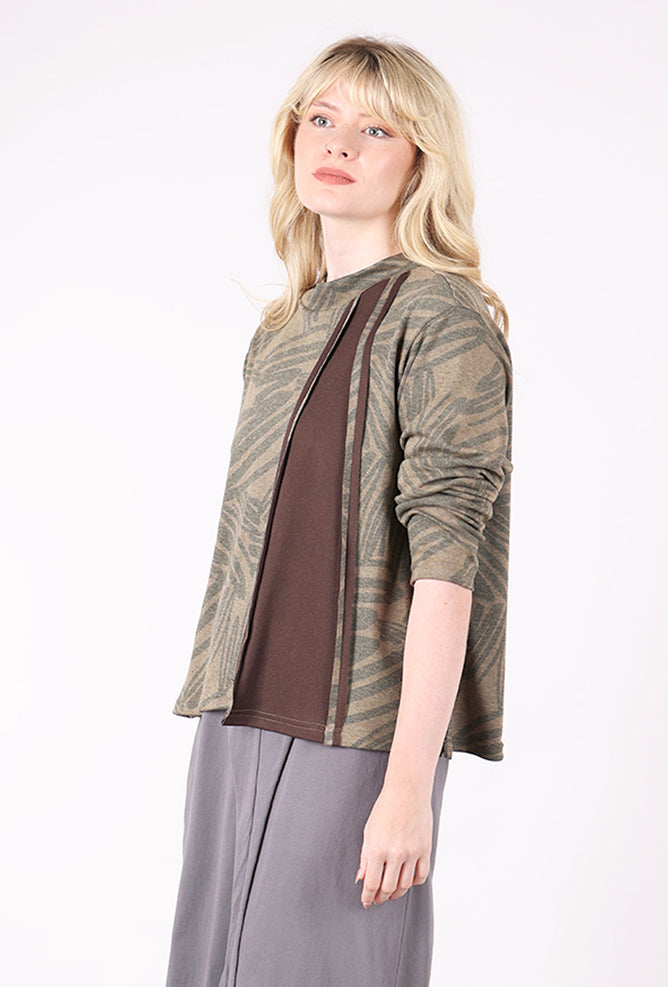 Moonlight Inset Panel Funnel Neck Knit Top, Brown/Gray