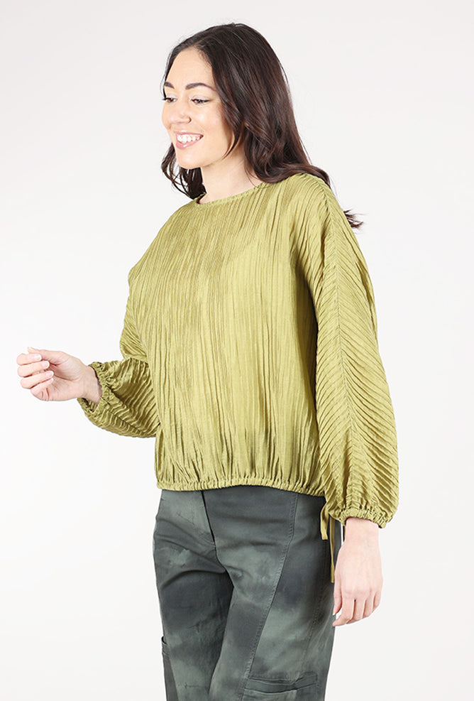 Grade & Gather Shirred-Sleeve Blouse, Chartreuse
