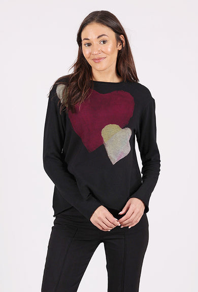 Heyne Bogut Cozy Crop Ombre Heart Top, Black/Berry