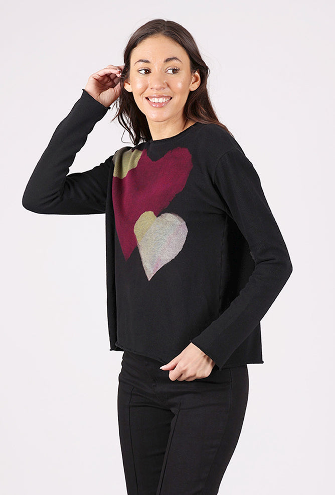 Heyne Bogut Cozy Crop Ombre Heart Top, Black/Berry