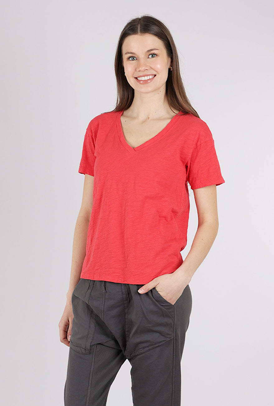 Mododoc S/S V-Neck Boxy Tee, Glazed Cherry