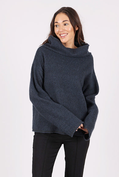 By Basics Brushed Wool Funnel Neck, Midnight Melange