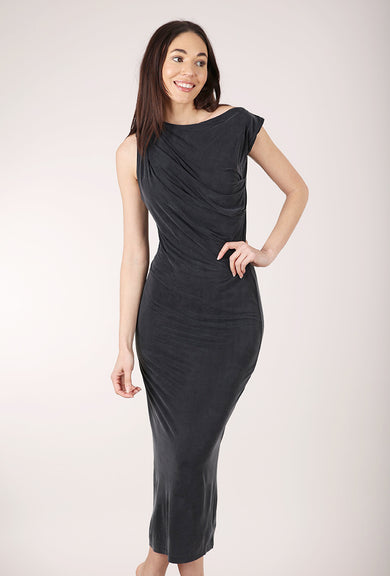 Cossac Drape Midi Dress, Black