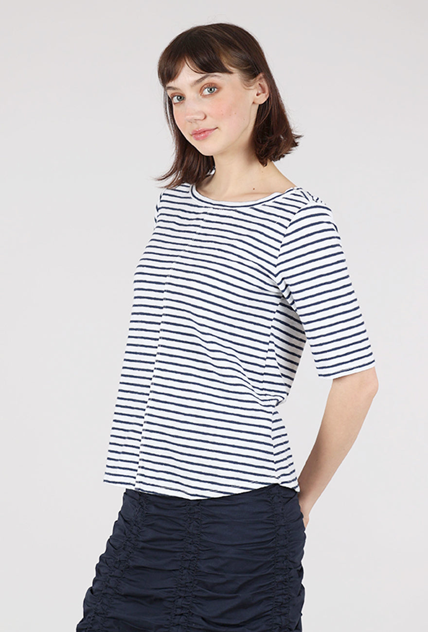 Cut Loose Navy Stripe Elbow Tee, Laundered