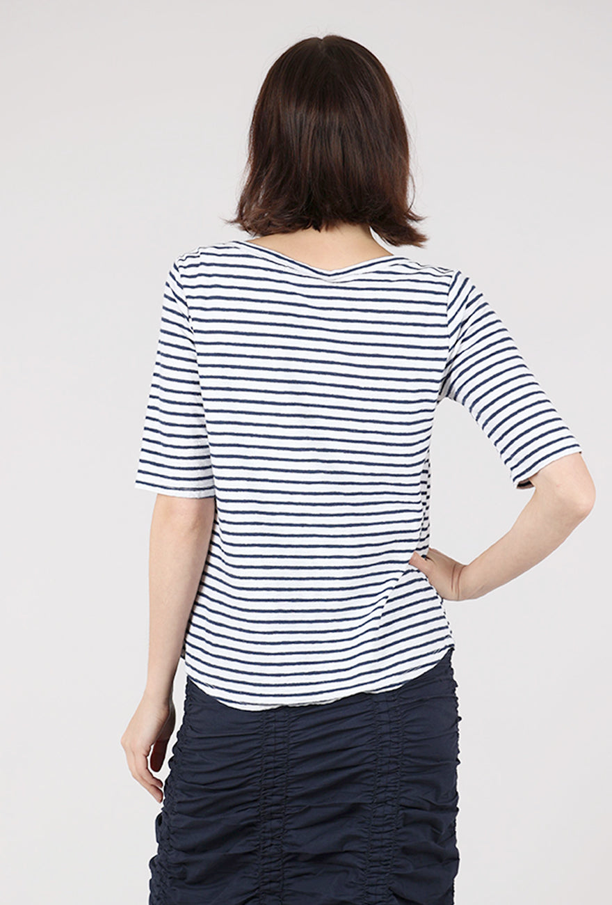 Cut Loose Navy Stripe Elbow Tee, Laundered