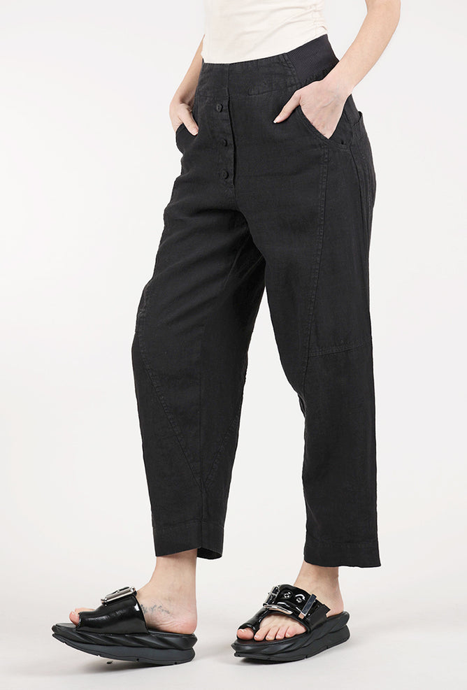 Grizas Linen Barrel Trouser, Black