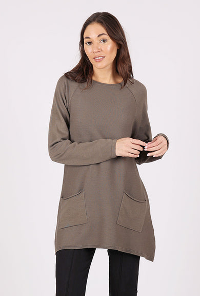 Sunday Ribbed Knit Pocket Tunic, Taupe