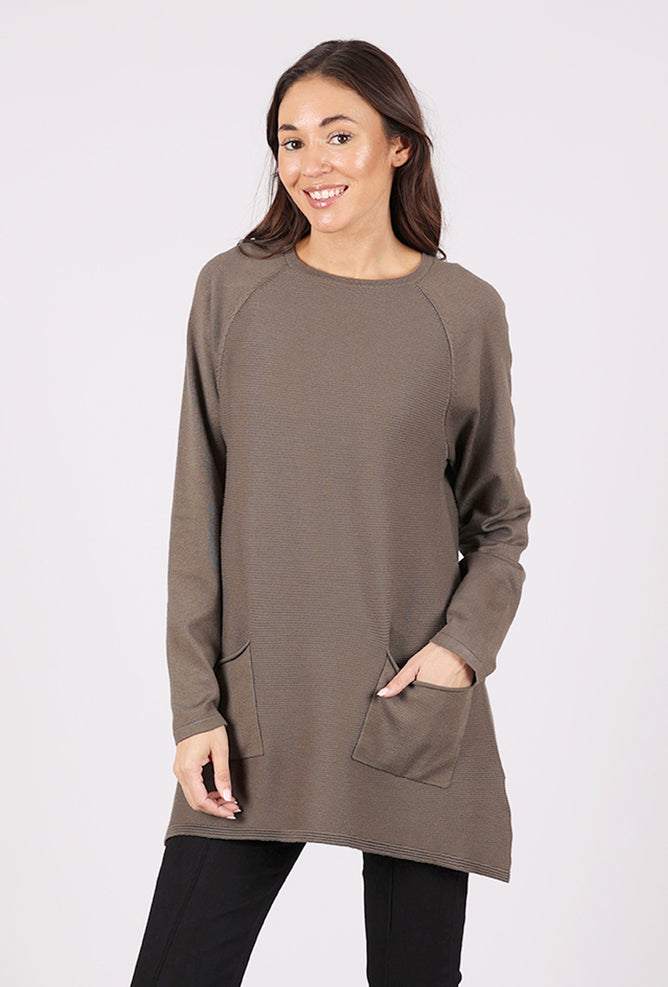 Sunday Ribbed Knit Pocket Tunic, Taupe