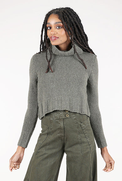 Lurdes Bergada Chunky Crop Funnel Sweater, Khaki