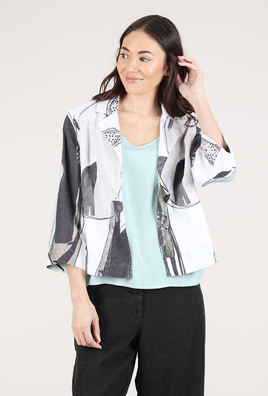 Grizas Linen Print Blazer, Mint Multi