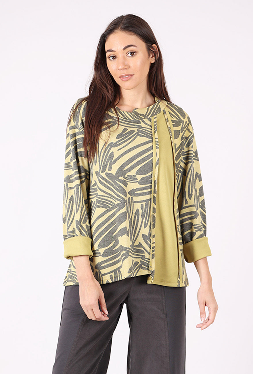 Moonlight Inset Panel Funnel Neck Knit Top, Kiwi/Charcoal