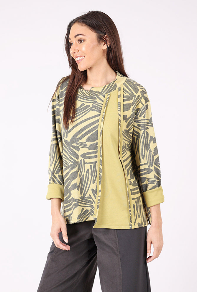 Moonlight Inset Panel Funnel Neck Knit Top, Kiwi/Charcoal