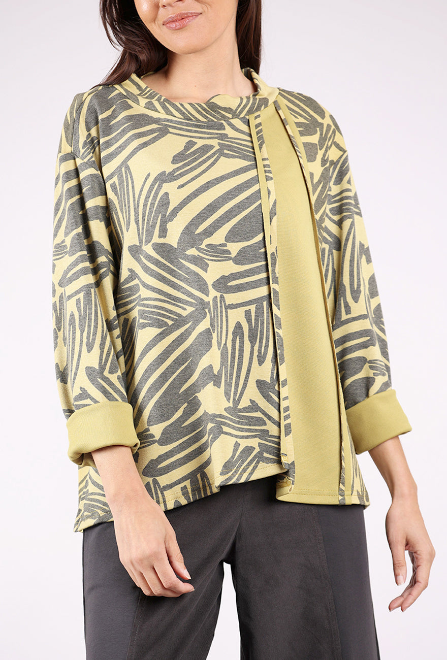 Moonlight Inset Panel Funnel Neck Knit Top, Kiwi/Charcoal