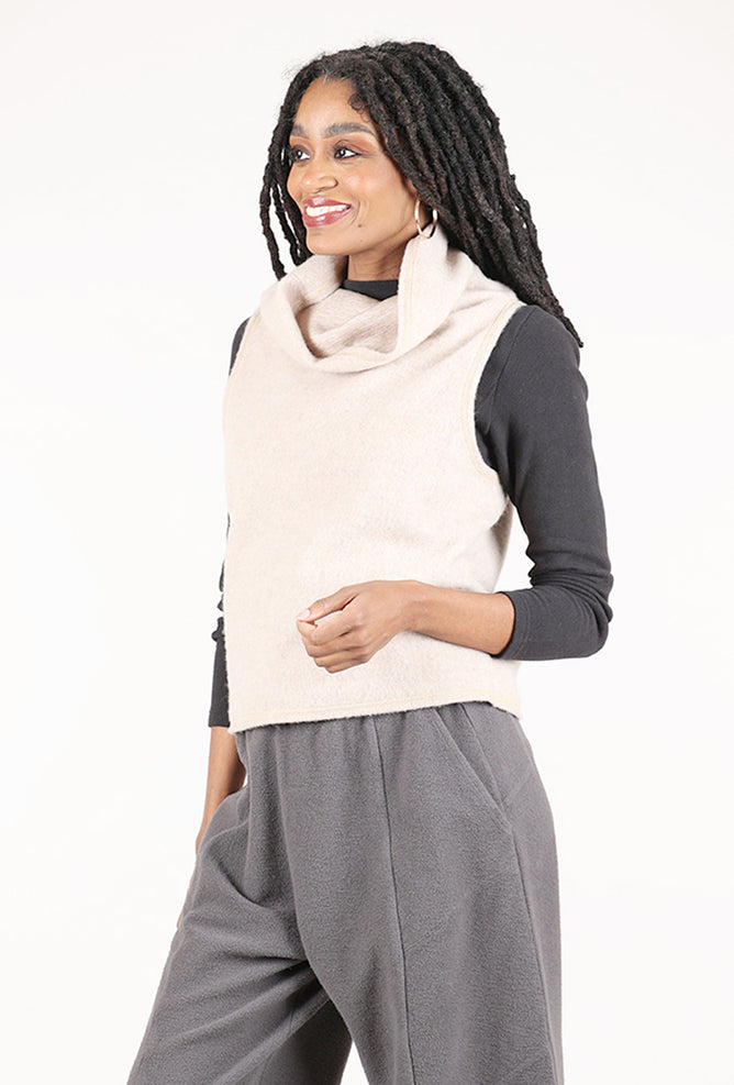 By Basics Brushed Wool Funnel Vest, Sand Melange