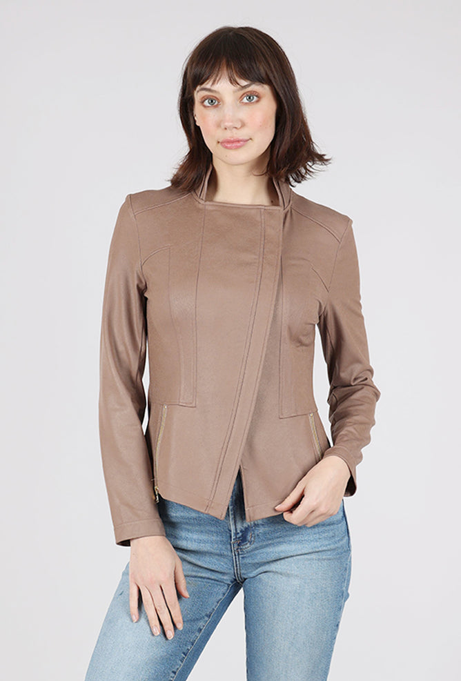 Clara Sun Woo Liquid 'Leather' Knit Jacket, Taupe