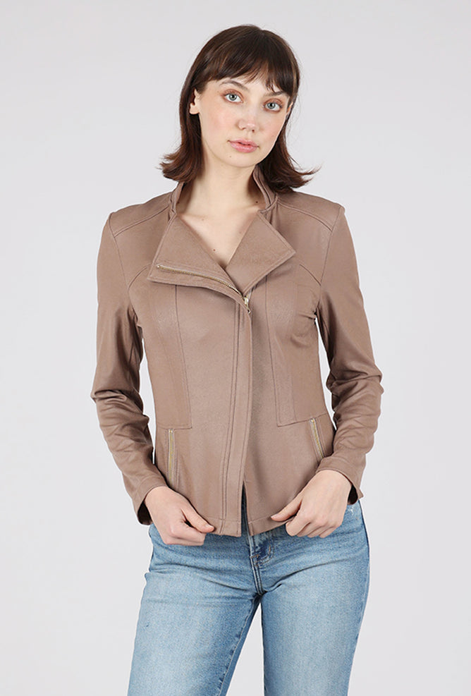 Clara Sun Woo Liquid 'Leather' Knit Jacket, Taupe