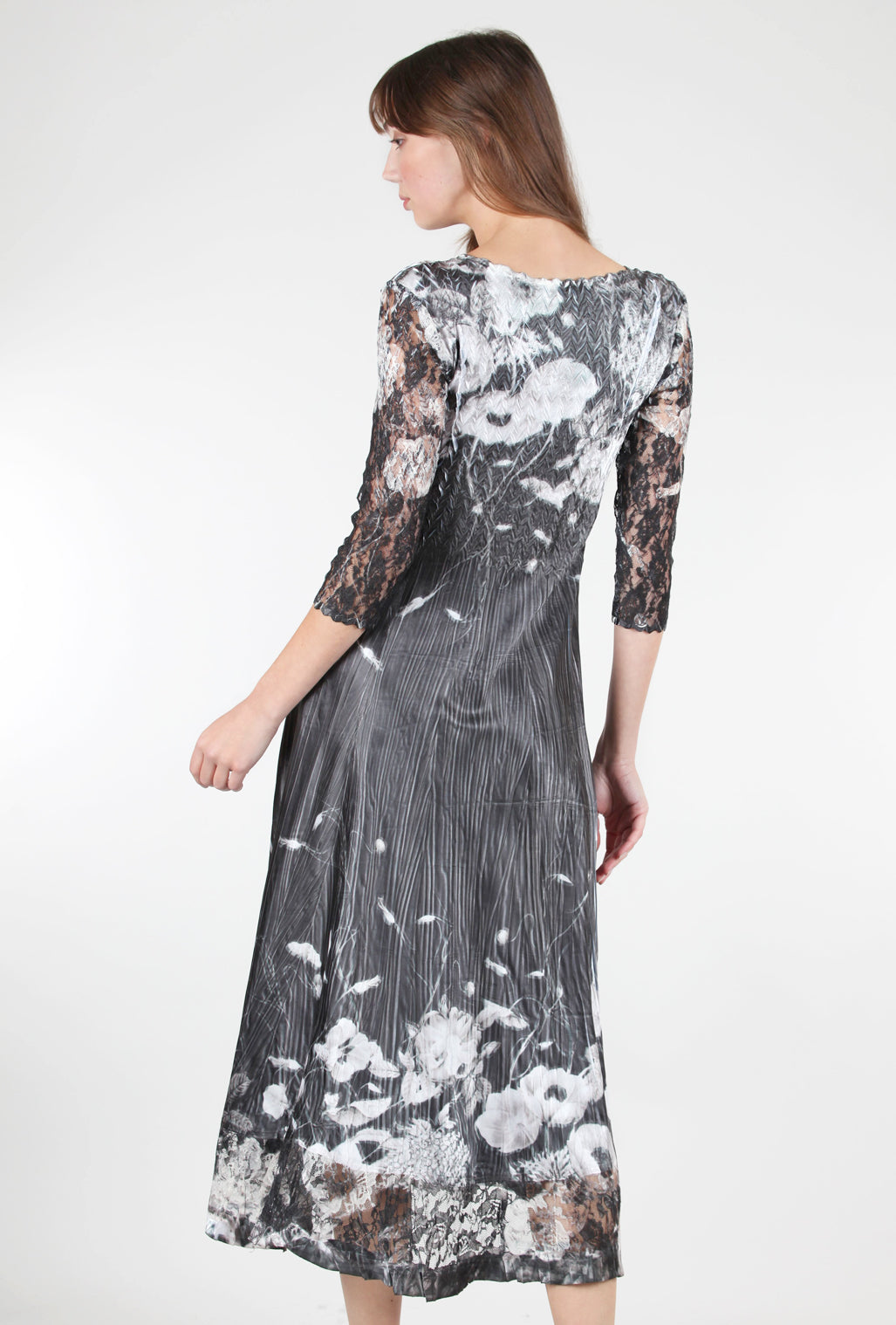 Komarov Lace Sleeve Charmeuse Dress, Black Opium
