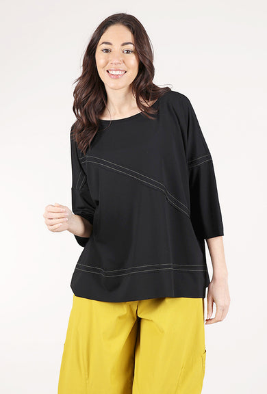 Ozai Contrast-Stitch Knit Top, Black/Olive