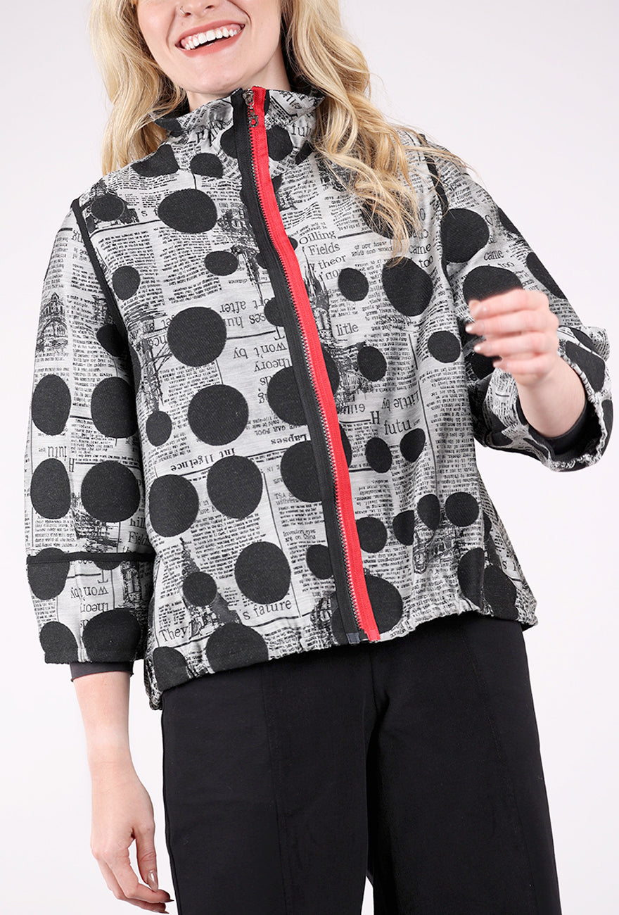 Moonlight Split Zip Dot Jacket, Gray/Black