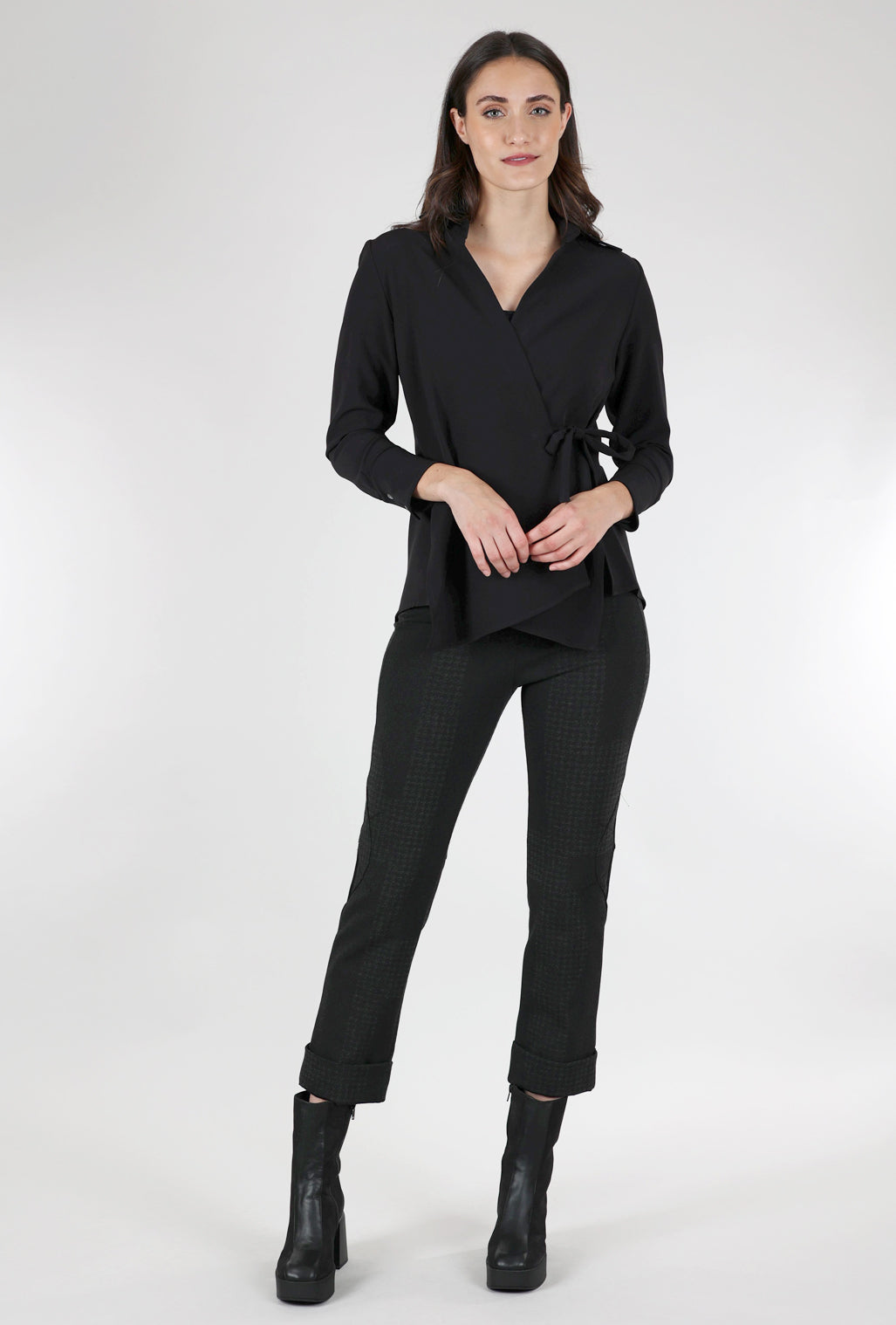 Estelle & Finn Crepe Tie Blouse, Black