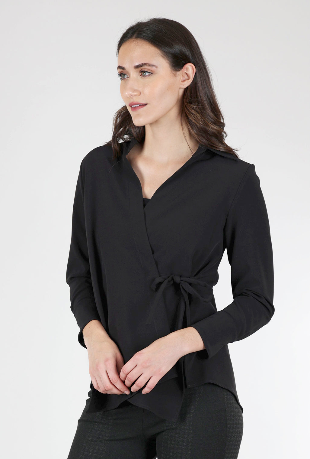Estelle & Finn Crepe Tie Blouse, Black