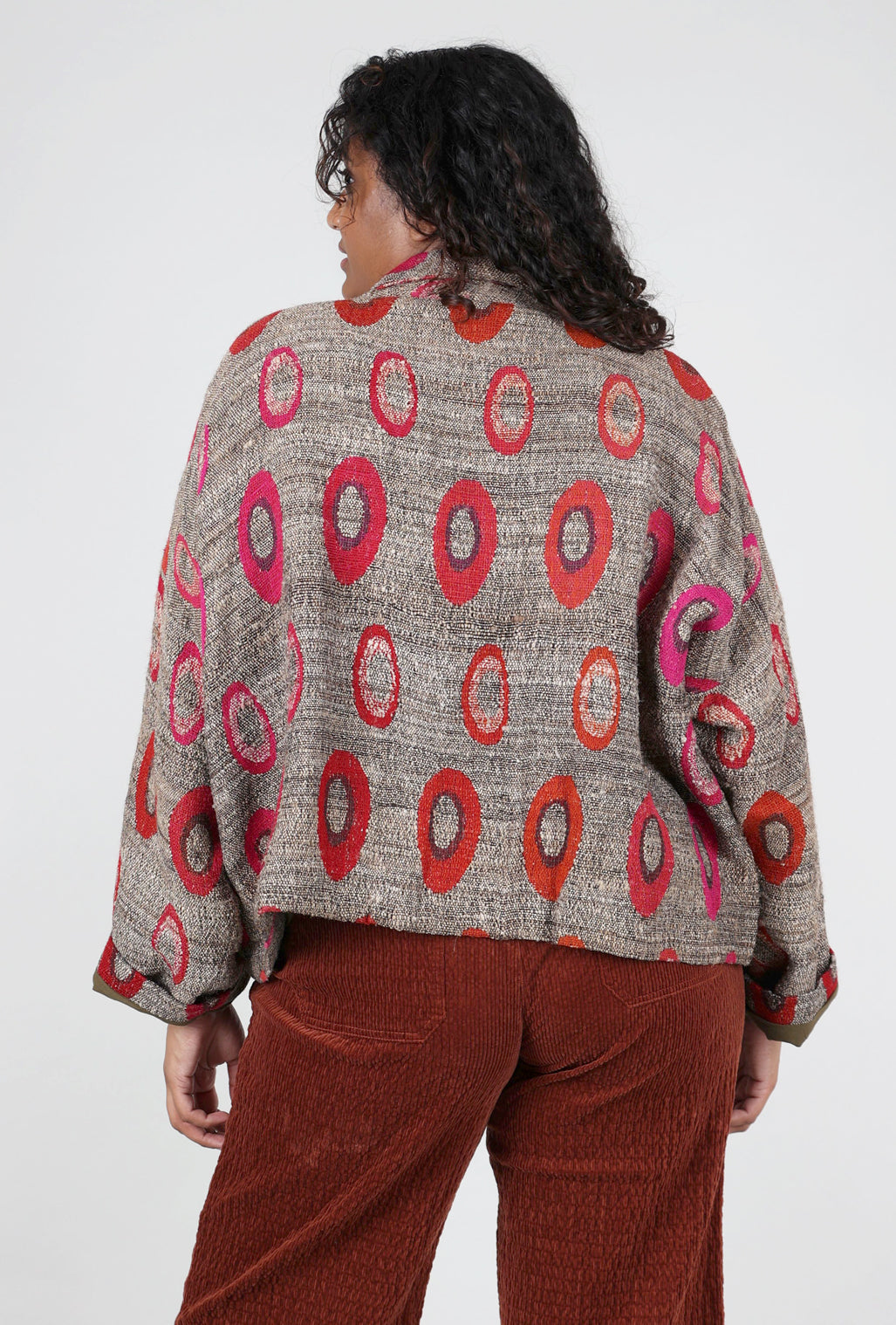 Neeru Kumar Wool Swing Annie Jacket, Khaki/Fuchsia