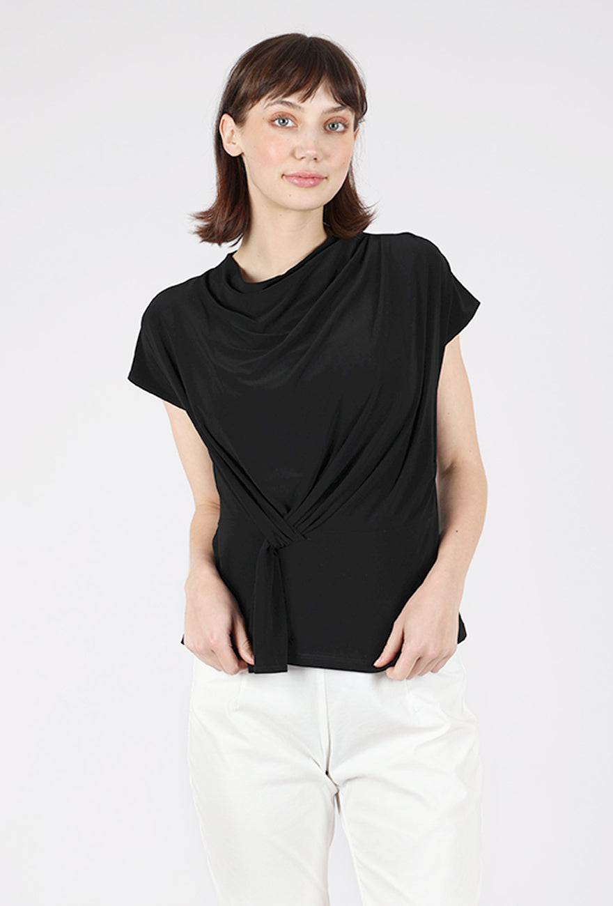 Clara Sun Woo Drape Neck Loop Detail Top, Black