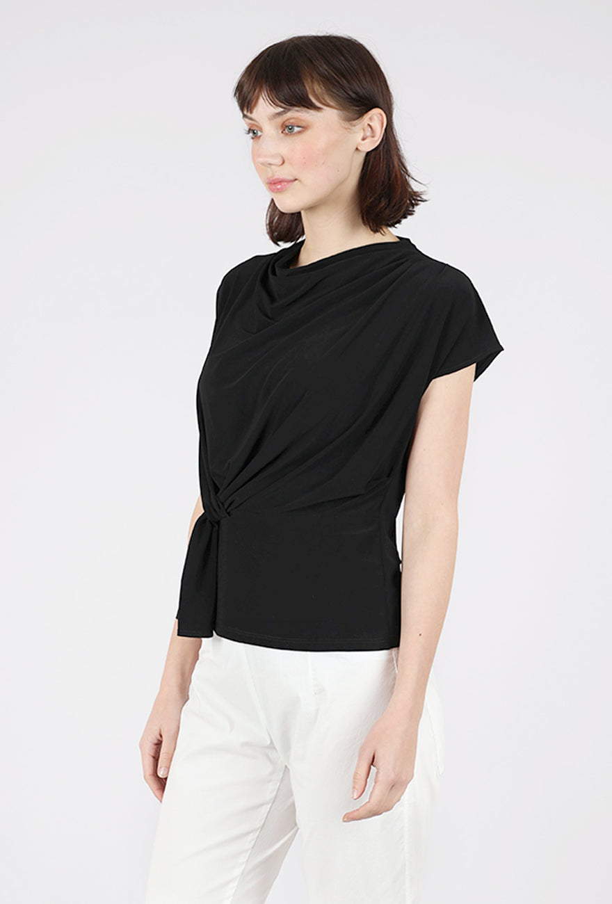 Clara Sun Woo Drape Neck Loop Detail Top, Black