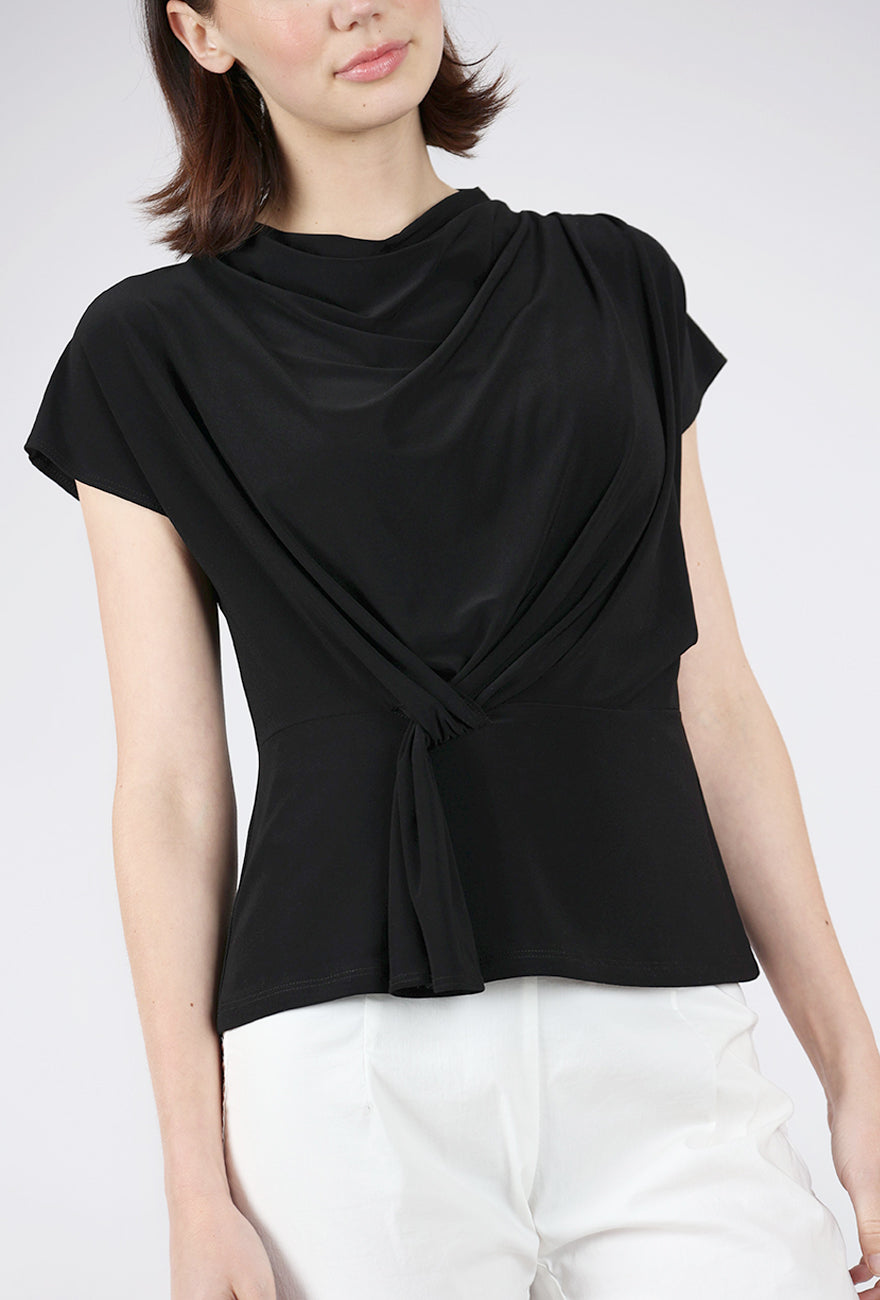 Clara Sun Woo Drape Neck Loop Detail Top, Black