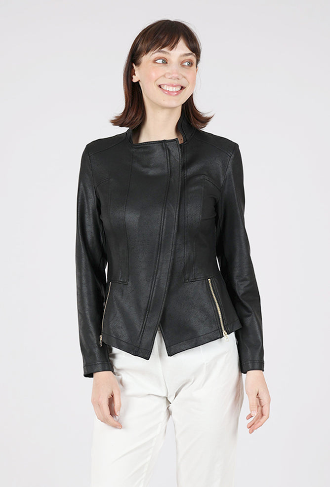Clara Sun Woo Liquid 'Leather' Knit Jacket, Black