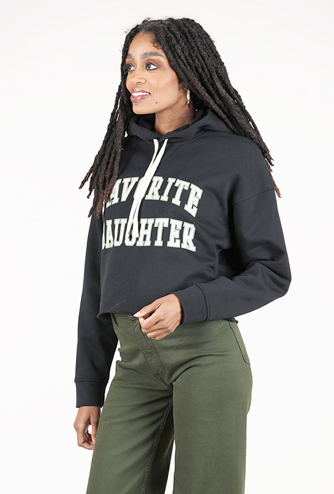 Favorite Daughter The Cropped Collegiate Hoodie, Black/Stone