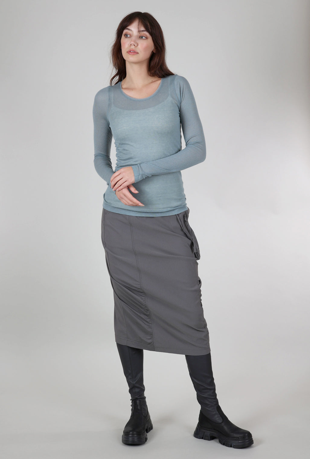 Cotelac Fine Wool-Blend Layering Top, Blue Gray