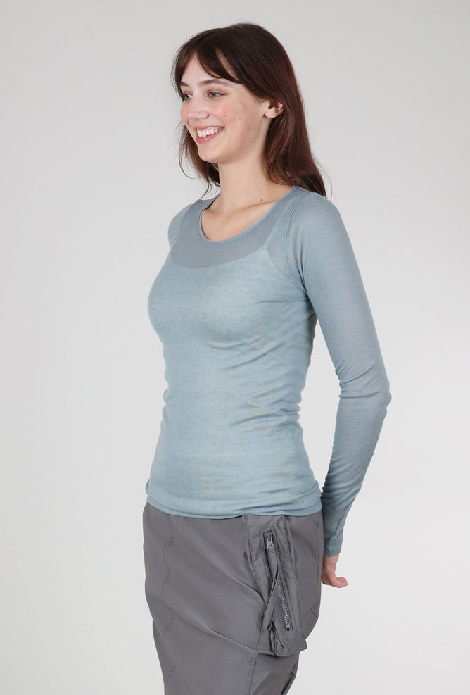 Cotelac Fine Wool-Blend Layering Top, Blue Gray