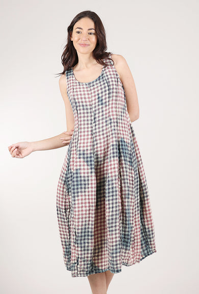 Grizas Rustic Linen Check Dress, Mauve Multi