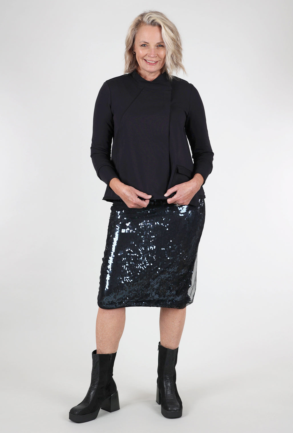 Kedziorek Catalina Netted Sequin Skirt, Navy