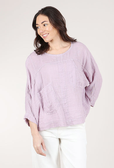 Grizas Linen Gauze Pocket Top, Lavender