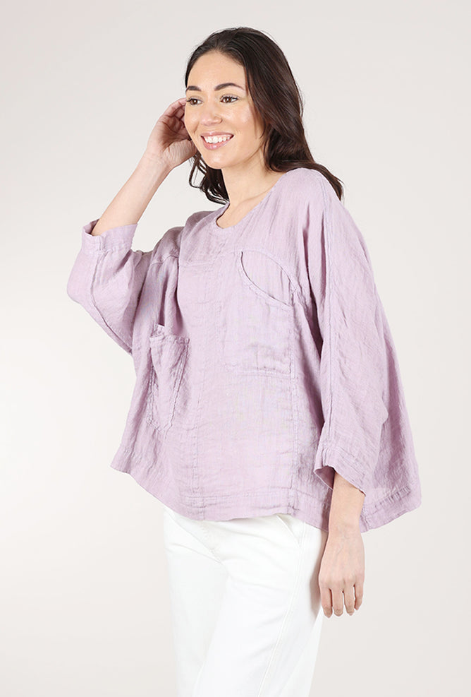 Grizas Linen Gauze Pocket Top, Lavender